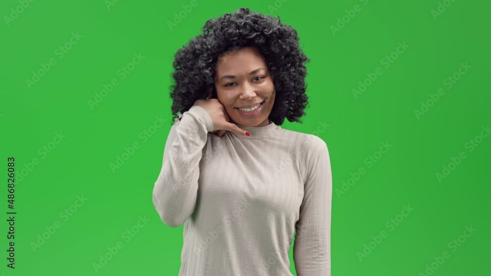 Green Screen young african female showing sign phone call Green Screen young african female showing sign phone call