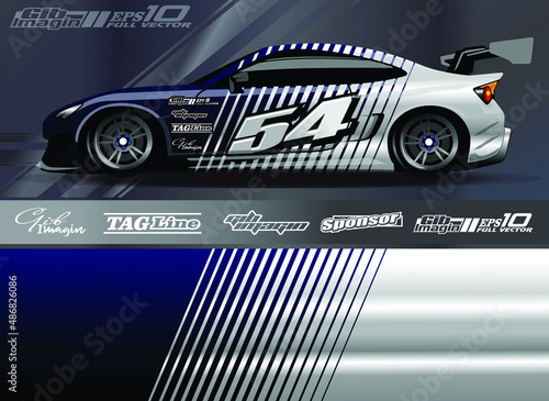 Car wrap design vector, truck and cargo van decal. Graphic abstract stripe racing background designs for vehicle, rally, race, adventure and car racing livery