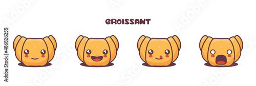 vector croissant cartoon mascot, food illustration, with different facial expressions