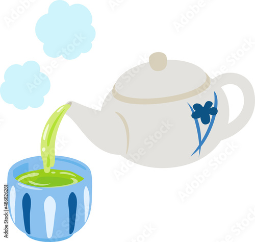 急須から湯呑に注がれる緑茶