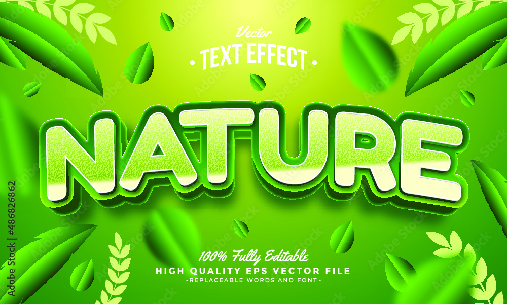 Obraz premium Editable modern text effect vector files - nature green leaf style 