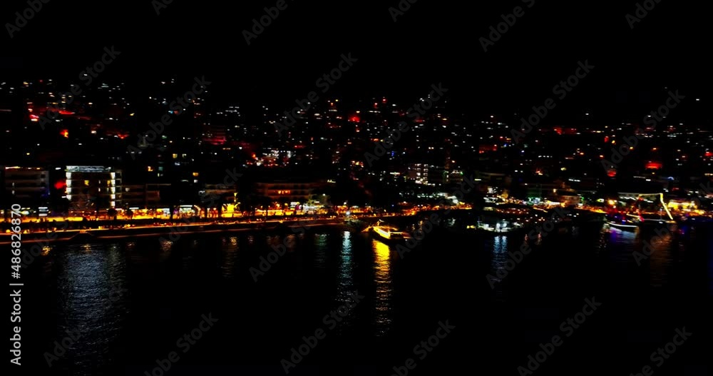 Saranda city and port in Albania at night Saranda city and port in Albania at night