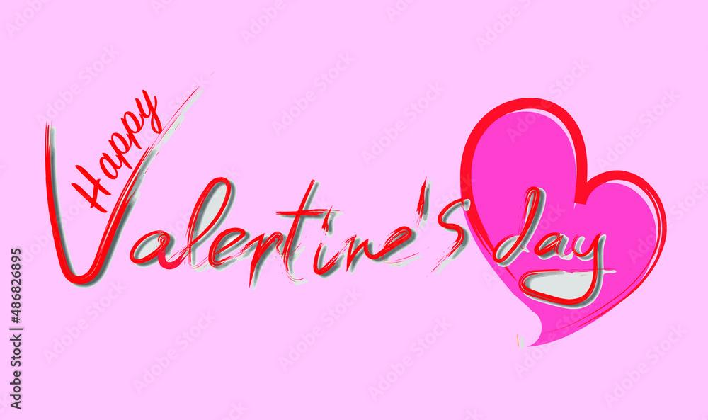 handwritten vector happy valentines day and heart shape on light pink background