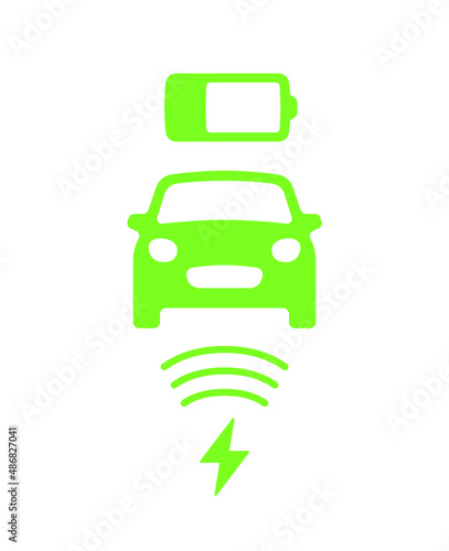 Wireless battery charging vehicle power station icon. Electric car charging illustration isolated. Green Electric  battery refilling point vector symbol. Renewable eco technologies. Vector layouts