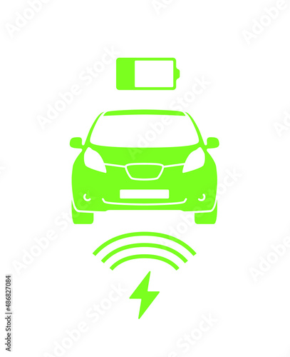 Wireless battery charging vehicle power station icon. Electric car charging illustration isolated. Green Electric  battery refilling point vector symbol. Renewable eco technologies. Vector layouts