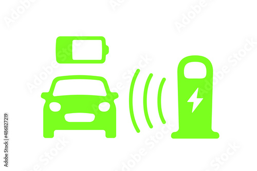 Wireless battery charging vehicle power station icon. Electric car charging illustration isolated. Green Electric  battery refilling point vector symbol. Renewable eco technologies. Vector layouts