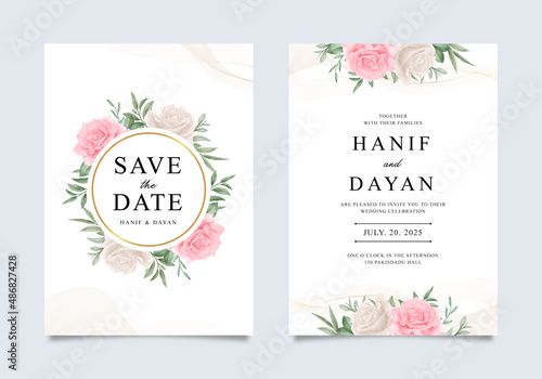 Botanical and golden circle for beautiful wedding invitation card template
