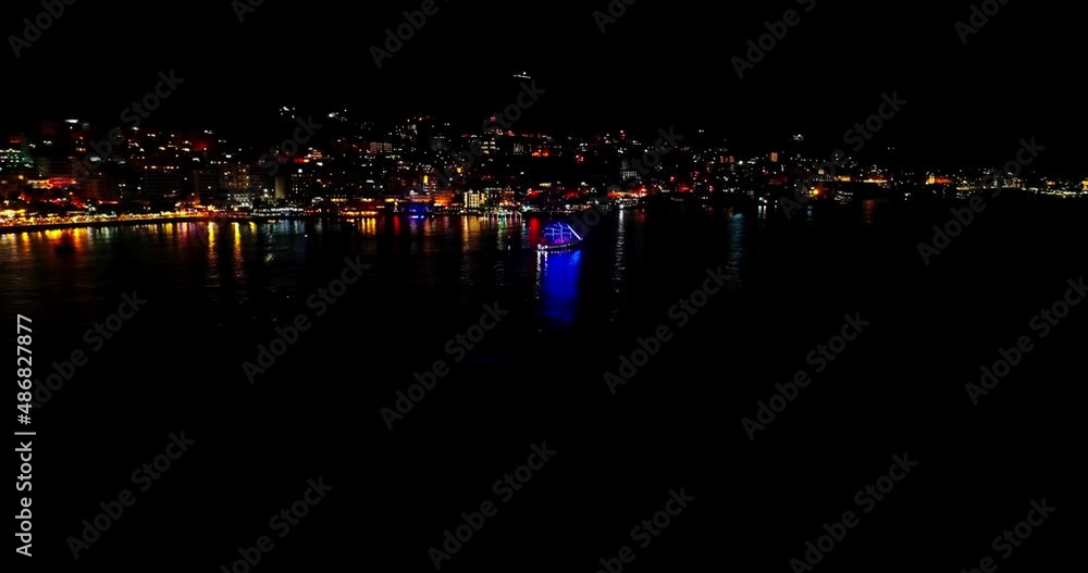 Saranda city and port in Albania at night Saranda city and port in Albania at night