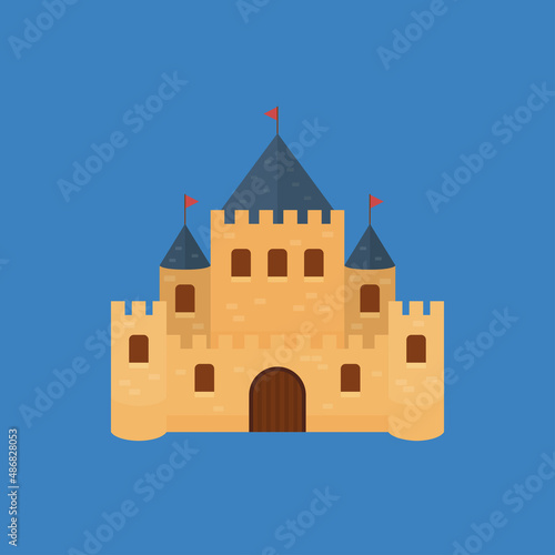 medieval castle fortress ancient building, vector cartoon flat design isolated icon.