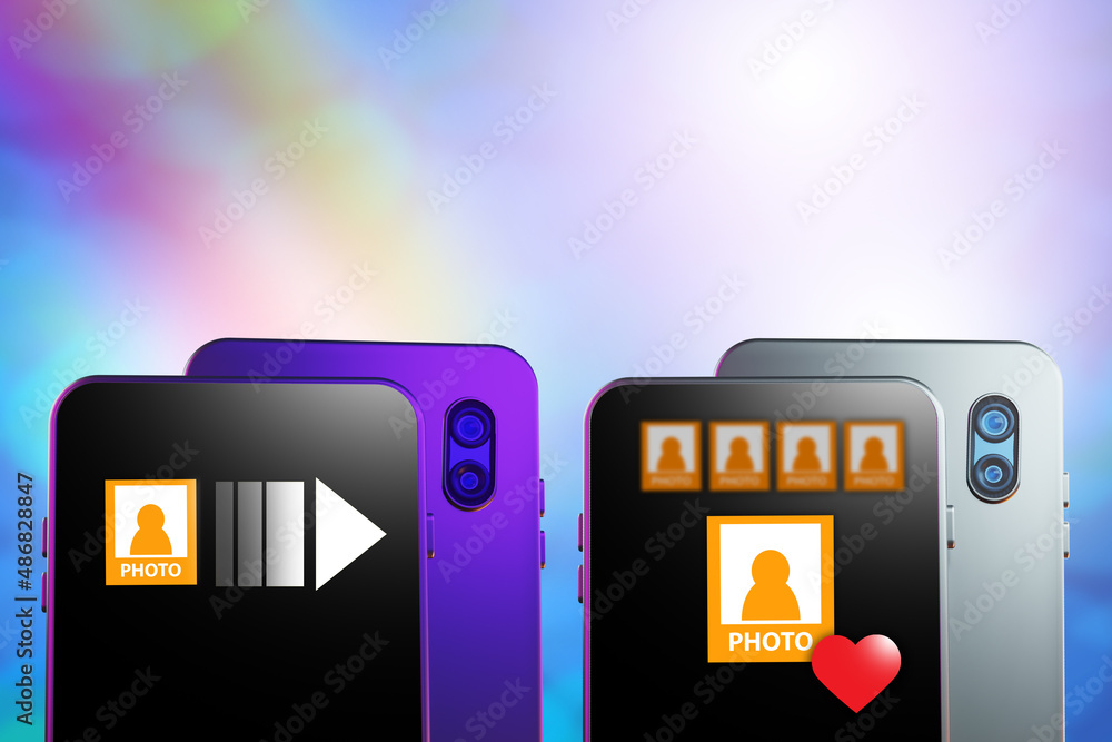 Sending MMS messages. Sending photos via smartphone. Concept of sharing ...