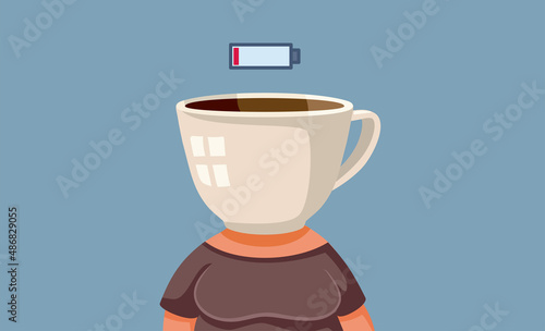 No Energy Exhausted Woman Addicted to Coffee Vector Cartoon