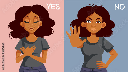 Woman Expressing Yes and No in Different Situations Vector Illustration