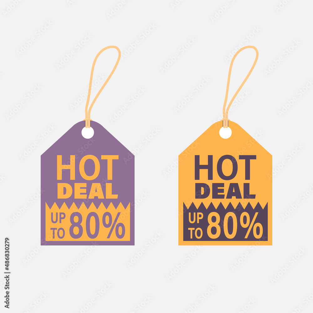 Hot deal promotion tags, flat design style, duo tone color, vector illustration