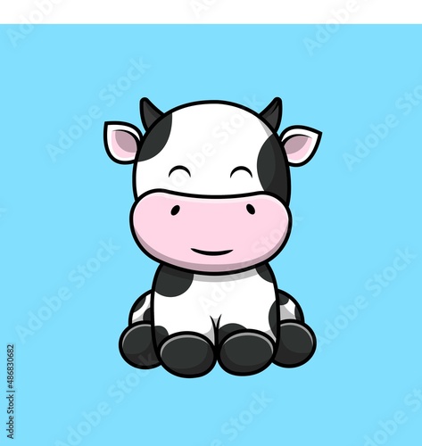 Cute Cow Sitting Cartoon Vector Icon Illustration. Animal Icon Concept Isolated Premium Vector. Flat Cartoon Style