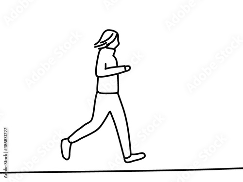 走る女性の線画イラスト