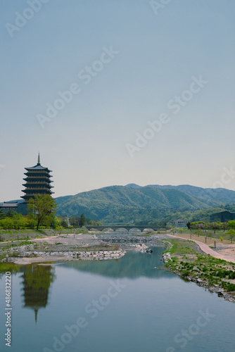 Bomun Tourist Complex  traditional tower and nature scenery in Gyeongju  Korea