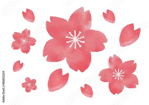 水彩の桜の花吹雪