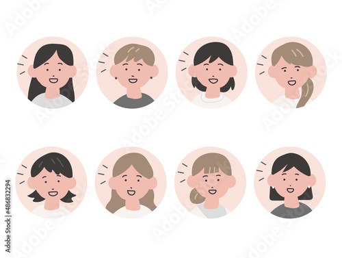女性たちの手描き風アイコンセット（ひらめき・発見）