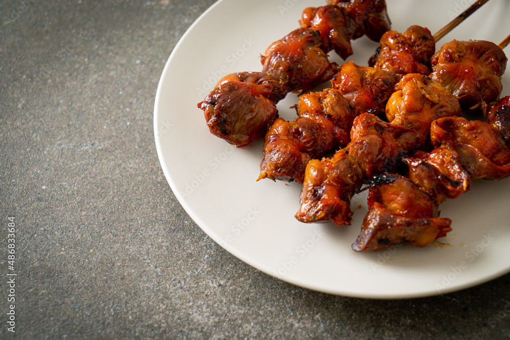 grilled chicken gizzard skewer yakitori serve in izakaya style grilled chicken gizzard skewer yakitori serve in izakaya style