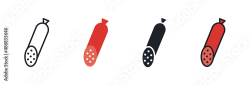 Smoked sausage salami icon. Linear flat color icons contour shape outline. Black isolated silhouette. Fill solid icon. Modern glyph design. Set of vector illustrations. Meat products. Food ingredients