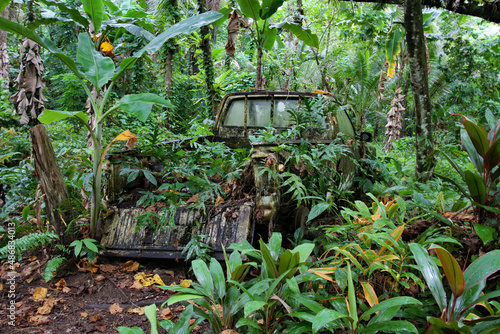 Old car at Nan Madol in Pohnpei Micronesia
