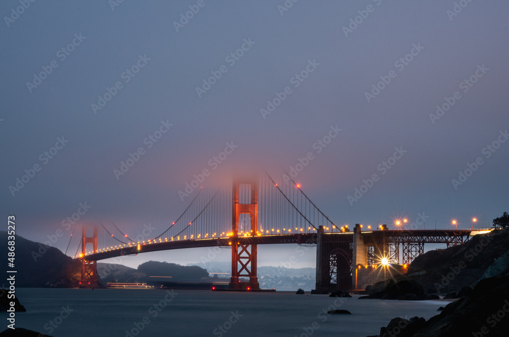 golden gate bridge at night, Golden Gate Bridge, SF, San Francisco, bridge, sea, red, orange