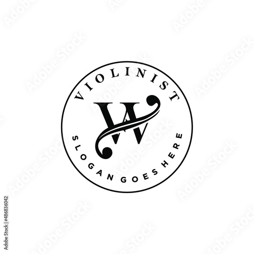 logo letter W and F-holes. violinist logo initials W. letter W logo violin character. letter W with violin hole