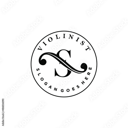 logo letter S and F-holes. violinist logo initials S. letter S logo violin character. letter S with violin hole