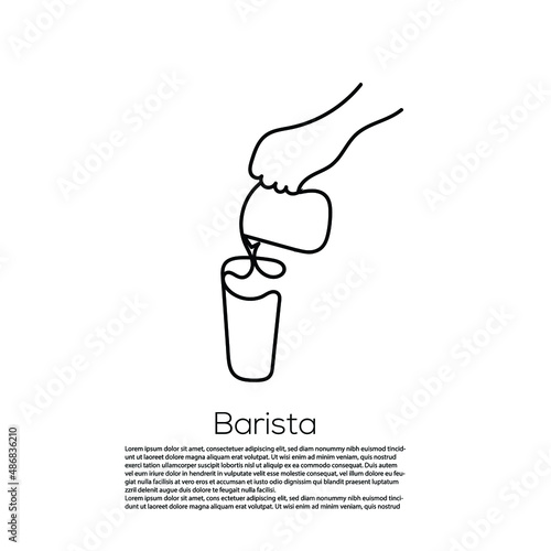 one line drawing of a barista continuously making a drink.line art of a barista's hand making a drink.simple line vector illustration
