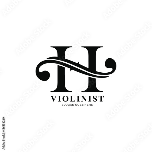 logo letter H and F-holes. violinist logo initials H. letter H logo violin character. letter H with violin hole