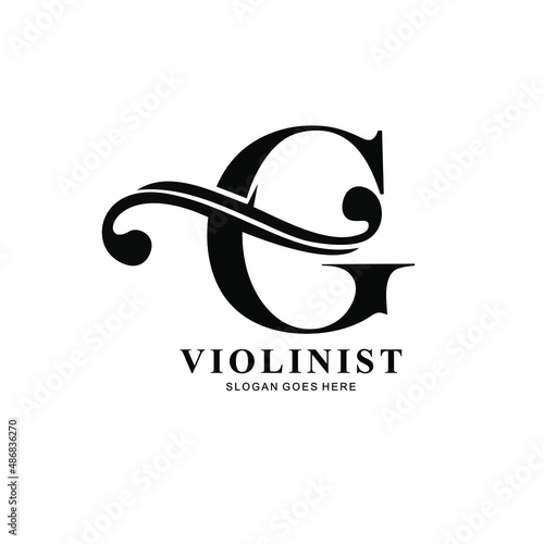 logo letter G and F-holes. violinist logo initials G. letter G logo violin character. letter G with violin hole