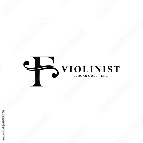 logo letter F and F-holes. violinist logo initials F. letter F logo violin character. letter F with violin hole