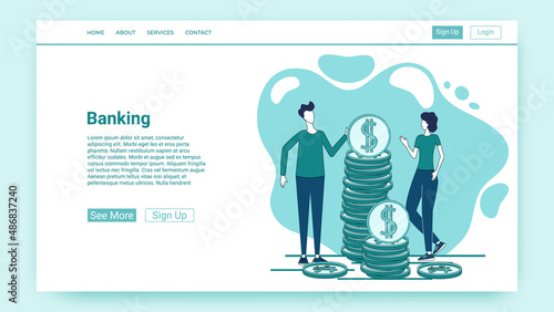Banking.The concept of banking operations.Loans and finance.An illustration in the style of a green landing page.