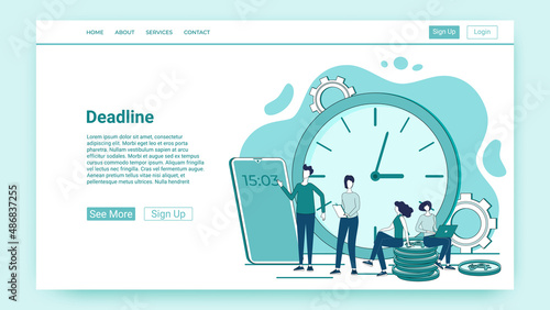 Deadline.Time management and time control.The concept of time planning.An illustration in the style of a green landing page.
