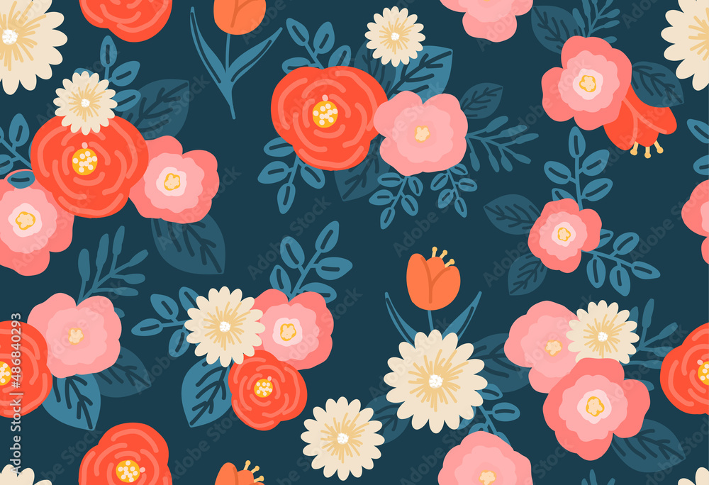 Cute floral pattern in a small flower. Child print. Motives are scattered randomly. Seamless vector texture. Elegant template for fashion prints. Printed with small flowers. blue background.