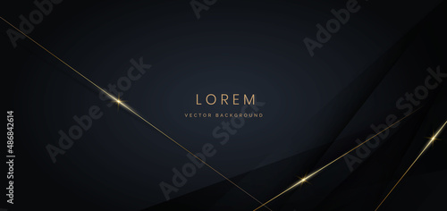 Abstract luxury geometric diagonal shape with gold stripes lines on dark blue background.