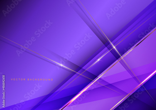Abstract luxury purple elegant geometric diagonal overlay layer background with golden lines.
