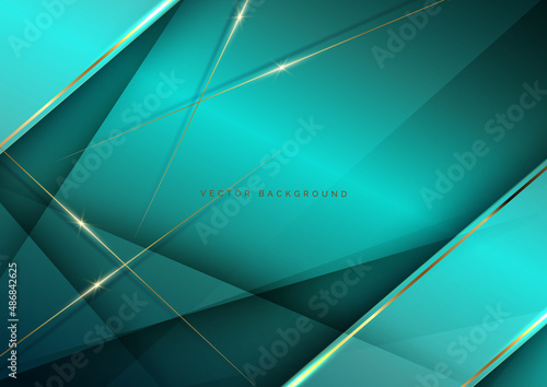 Abstract luxury green elegant geometric diagonal overlay layer background with golden lines. You can use for ad, poster, template, business presentation. Vector illustration