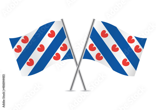 Frisian crossed flags. Flag of the province of Friesland, isolated on white background. Vector icon set. Vector illustration. photo