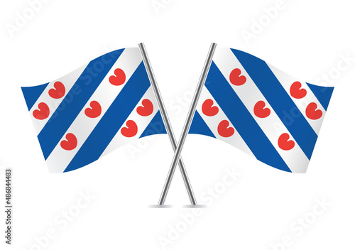 Frisian crossed flags. Flag of the province of Friesland, isolated on white background. Vector icon set. Vector illustration.