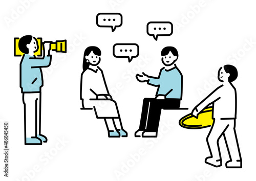 対談する二人を撮影するイラスト