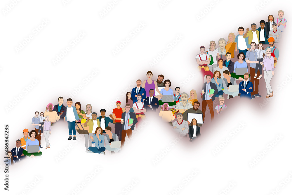 Large group of people in the shape of a grossing arrow. Way to success business concept. illustration Large group of people in the shape of a grossing arrow. Way to success business concept. illustration