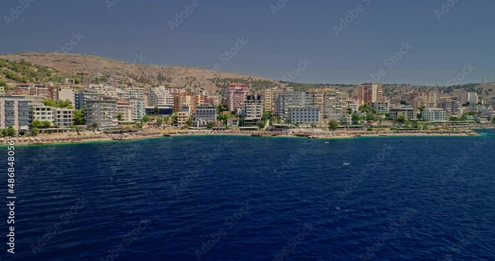 Beach on coast of Ionian Sea in Albania, View from drone Beach on coast of Ionian Sea in Albania, View from drone