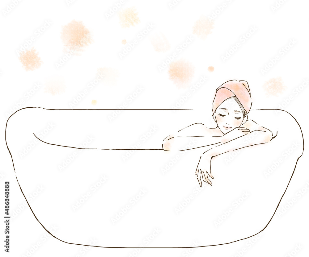 半身浴とアロマでリラックスする女性 ライフスタイルのイラスト Stock Illustration Adobe Stock
