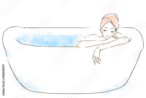 Obraz na płótnie バスタイム 入浴中の女性のイラスト 美容 w salonie