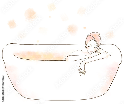 Obraz na płótnie お風呂でリラックスする女性のイラスト 水彩風 バスルーム w salonie