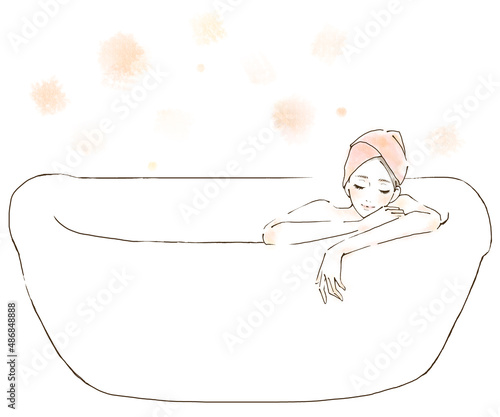 Obraz na płótnie 半身浴とアロマでリラックスする女性 ライフスタイルのイラスト w salonie