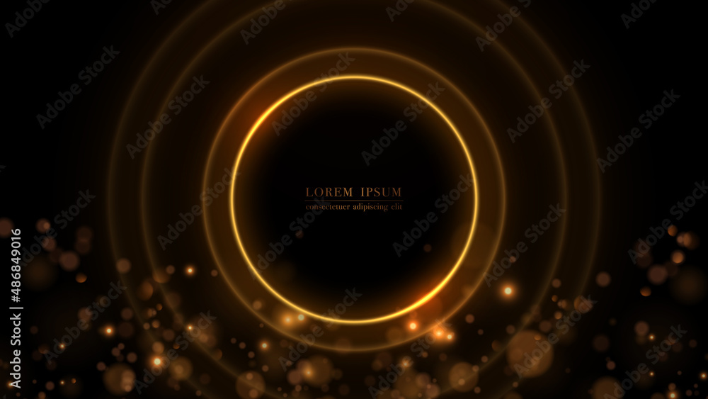 Abstract glow circle with bokeh lights on dark background. Vector illustration