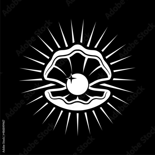 Open shell with pearl icon isolated on dark background