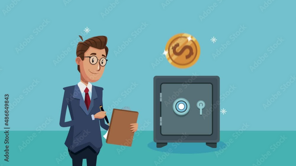 elegant businessman with safe box elegant businessman with safe box